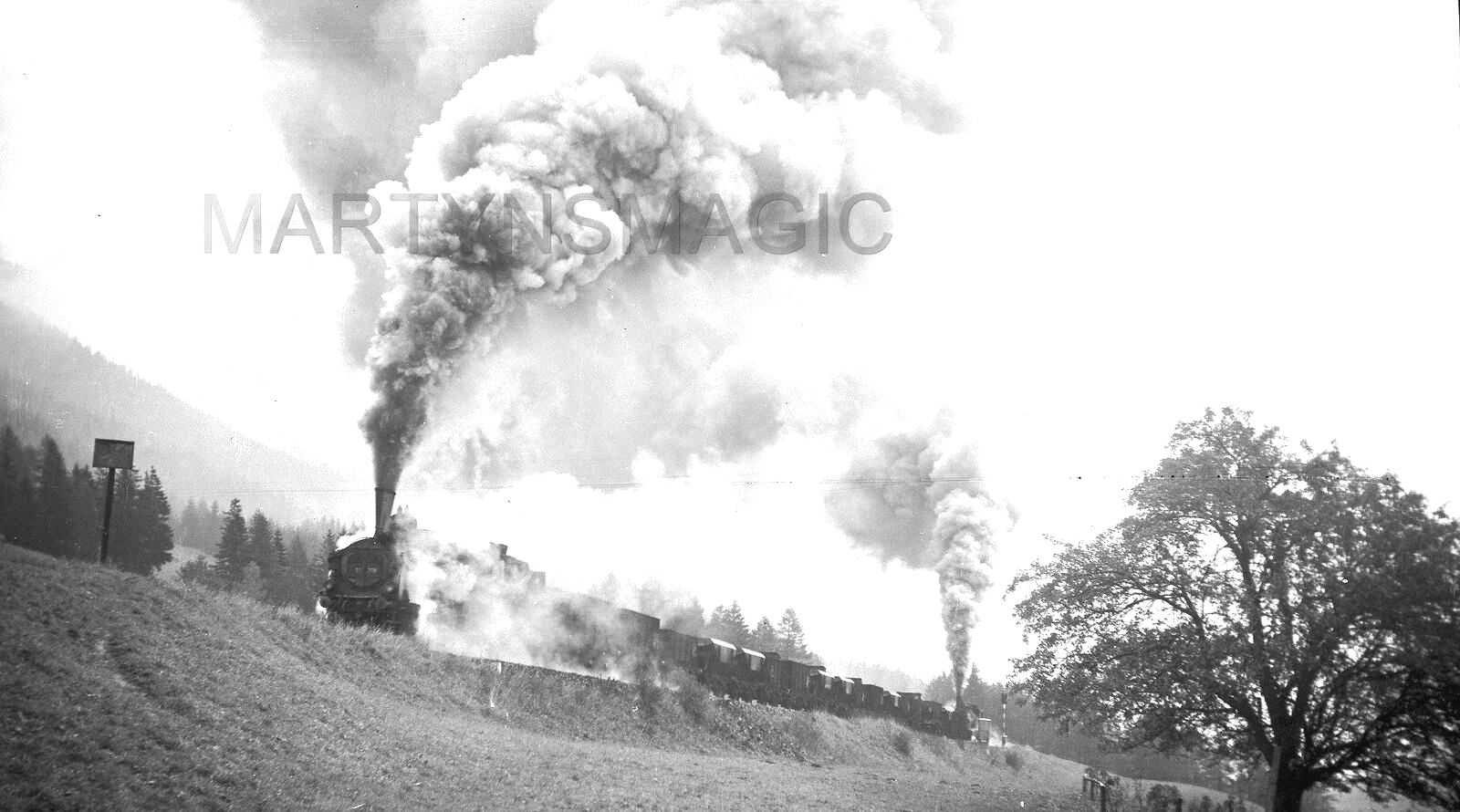 s-l1600  Pair loco's full steam on train c1965.jpg