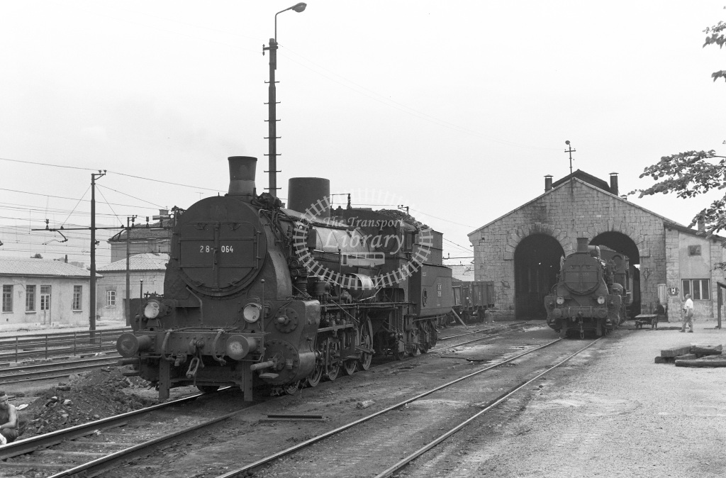 28 PG4640 JZ Yugoslavia Railways Steam Locomotive Class JZ Class 28 0-10-0 28.064 + 28.055 at Divaca MPD in 1966 - 05.07.1966 - Peter Gray.jpg