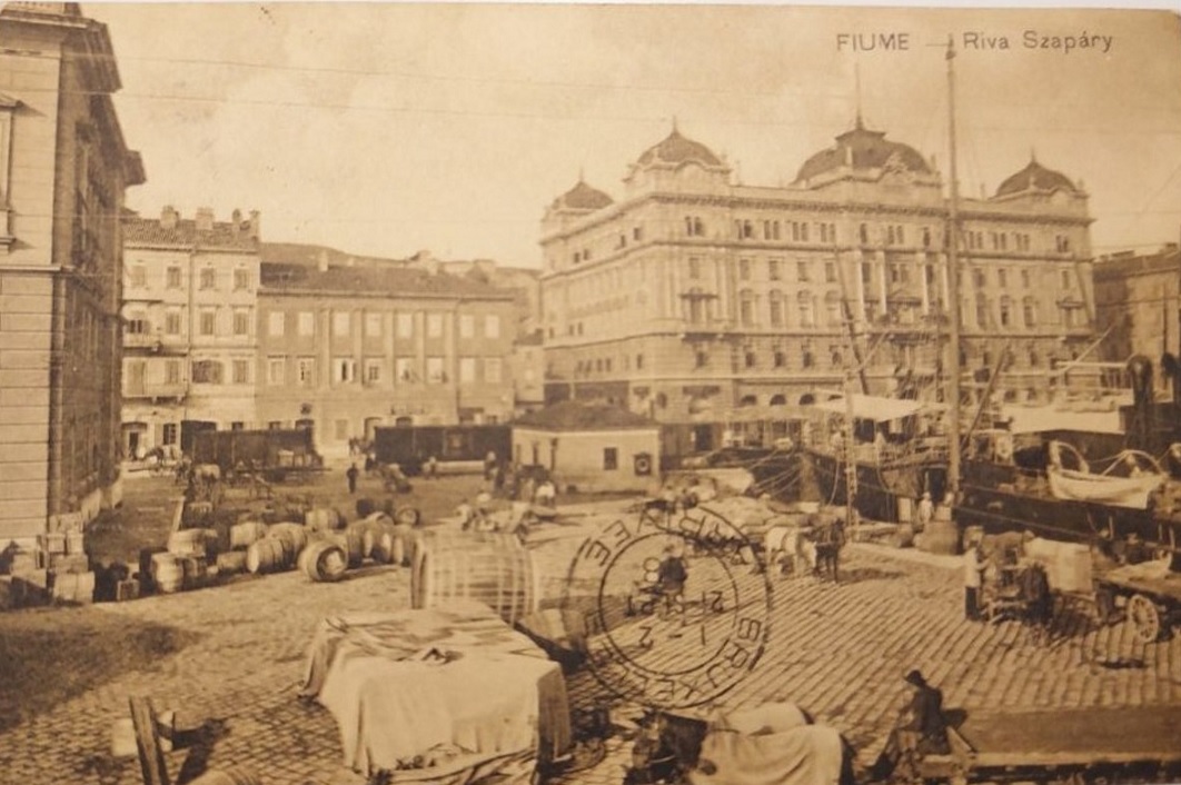 936_001 Rijeka Fiume Riva Szapary 1908. hafen ships train.jpg