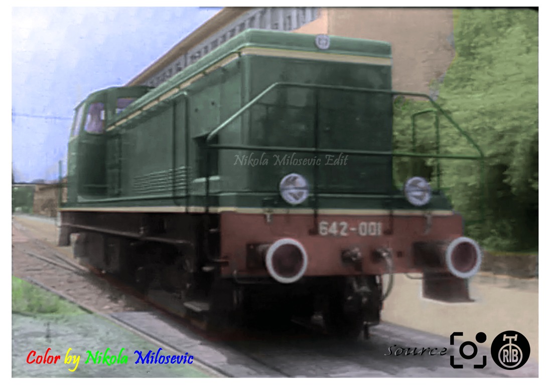 Prva lokomotiva iz serije 642, proizvedena u fabrici Đuro Đaković, kreće put Skoplja. 1961.jpg