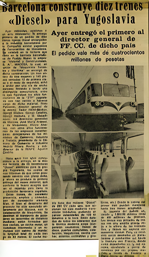 Novinski članak, u vezi isporuke španske motorne vozove serija 712, za ŽTO Skopje - (sedamdesetih godina)